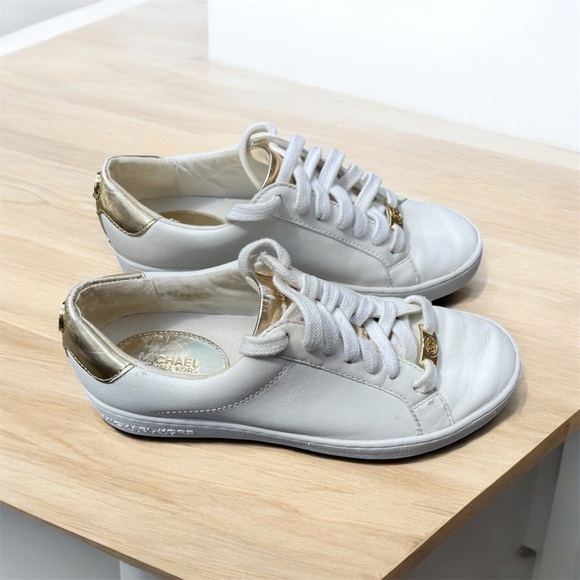 Michael Kors White and Gold Sneakers Leather Upper Size 5M - Picture 4 of 6
